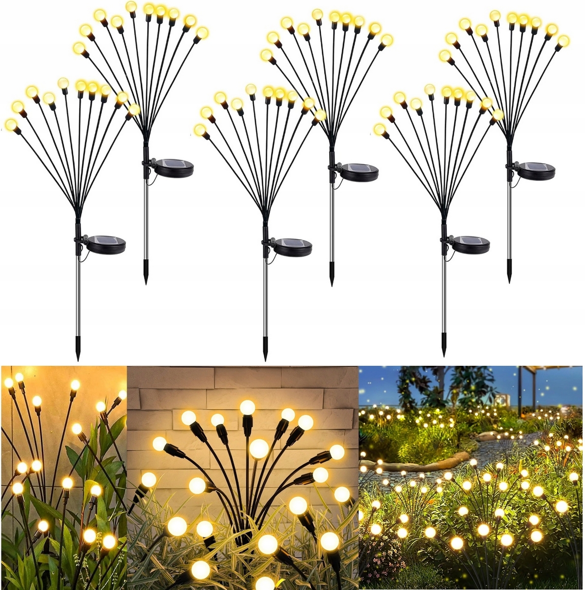 Solárna lampa, čierna, 65 cm, 2 ks + Solárna lampa, čierna, 65 cm, 4 ks.